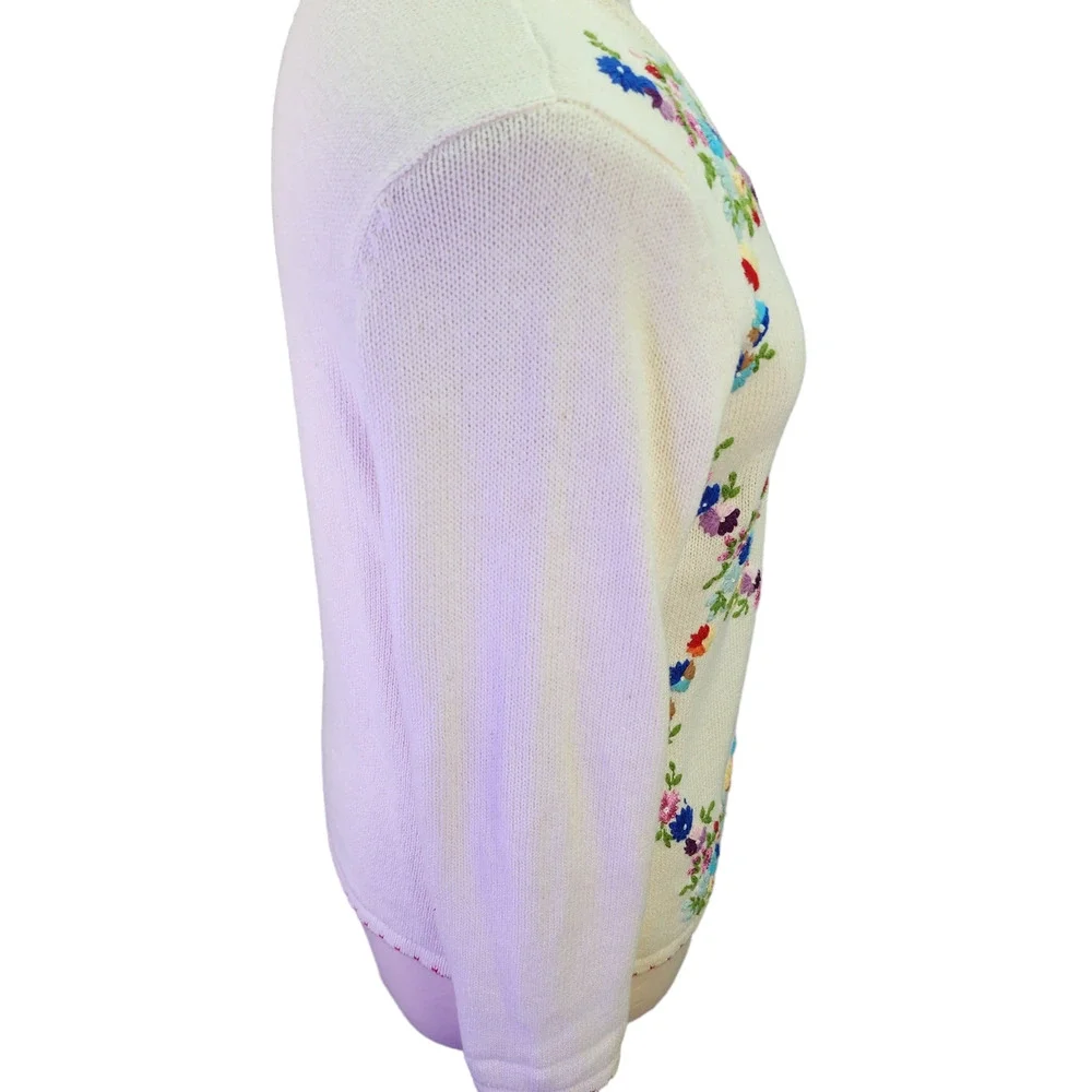 Haband Sweater Women’s Large Embroidered Floral Button-Up Cardigan Cottagecore - Picture 4 of 16